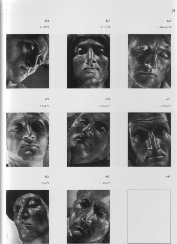 A page of Helmar Lerski facial studies, from Florian Ebner's Metamorphosen des Gesichts (with thanks to Bernhard Schulz). Lerski achieves a close approach to Gothic statuary.