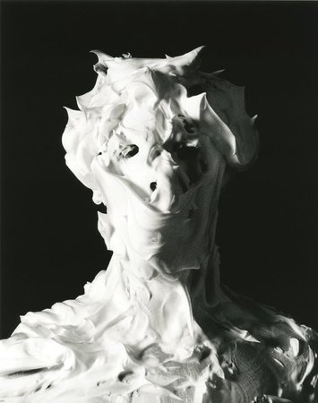 One of the grid of 24 self-portraits masked in shaving foam that make up Marcus Coates' British Moths, 2011