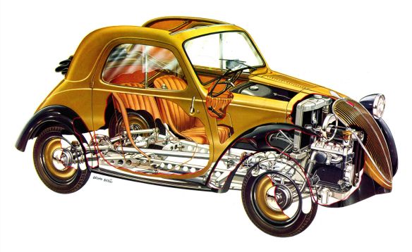 Modern cutaway drawing by Bruno Betil of 1936 Topolino